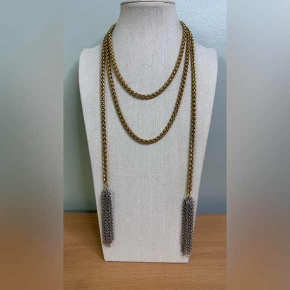 Gold and Silver Chunky Chain Tassel Lariat Necklace Flapper Girl Great Gatsby - Picture 6 of 6